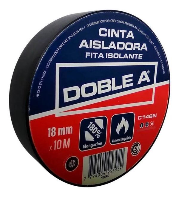 DOBLE A Cinta aisladora negra 18MM X 10 MTS Mod. C146N