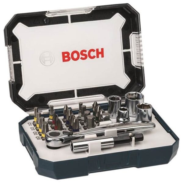 BOSCH Set juego 26 unidades p/atornillar c/crique y estuche