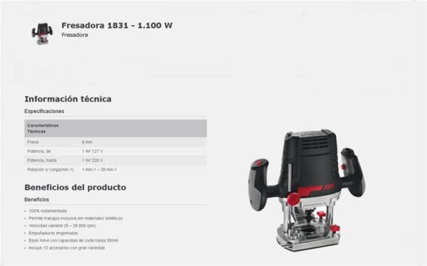 SKIL Fresadora 1.100 W – Velocidad 0/2.8000 – Profundidad de Fresado: 55mm –