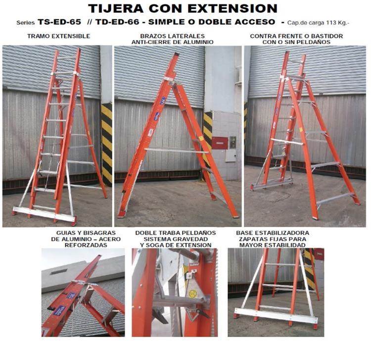 ARGENSAFE escalera * dielectrica tijera extensible 10 peldaños 3.50 A 5.20 MTS TSED165-10