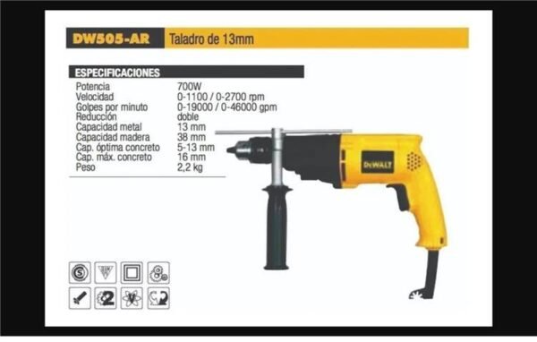 DEWALT -Taladro DW-505 13mm-perc-2VVR-700W