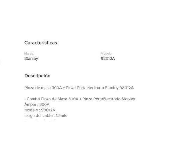 STANLEY juego cable/pinzas soldadora S98012AA