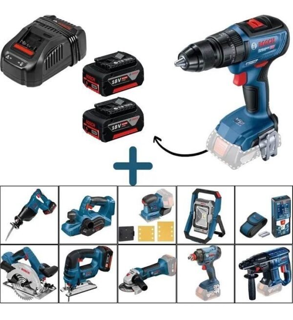 Bosch combo 18V GSB 18V-50 + starter kit 18V + Cepillo GHO 18V- Li