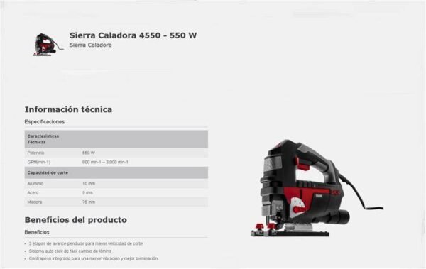 SKIL Sierra Caladora 550W – 800/3.000cpm – Cap. de Corte madera/aluminio/acero: 75/10/5