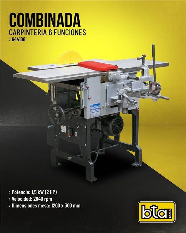 BTA combinada carp. 6 func. 220v 2hp-tupi/sierra/garlopa/barreno/perf./cepillo *
