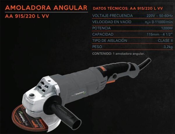 GLADIATOR Amoladora ang. 115mm 4-1/2″ 1200w Mod. AA915