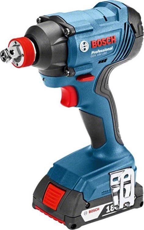 Bosch Llave de Impacto 18V – Encastres 1/4″ + 1/2″ – Reversible y Electrónico – 180 Nm – Bat 2x 1,5Ah GDX 180-Li
