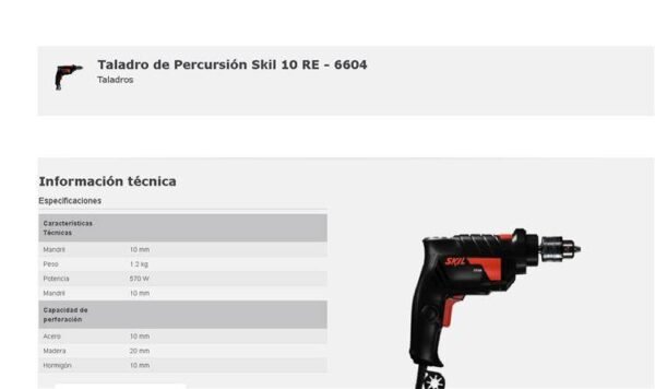 SKIL Taladro elect. 10mm 550W – 0-2.800rpm c/percutor