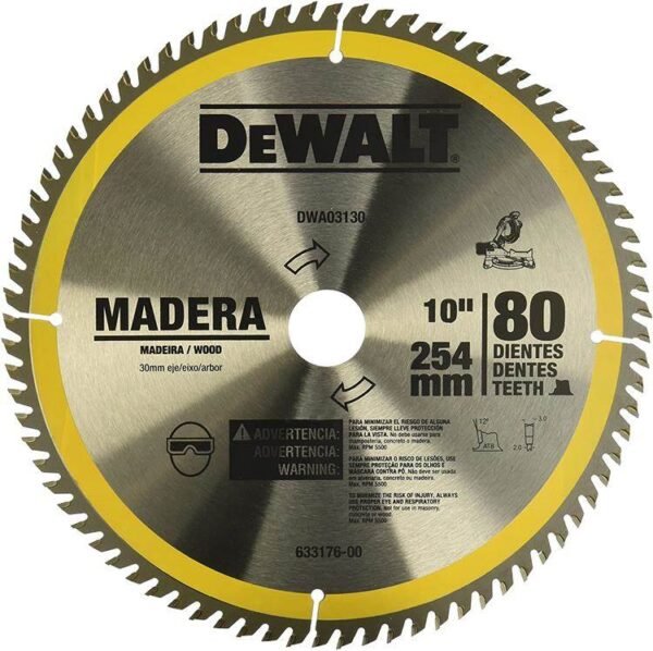 DEWALT -Disco sierra circular 254mm 10″ 80D DW03130