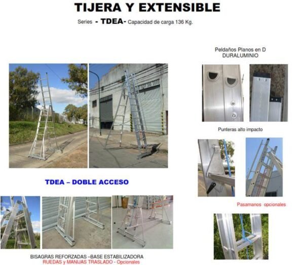 ARGENSAFE escalera aluminio tijera /extensible 16 pel. 4,9 / 8,9 mts