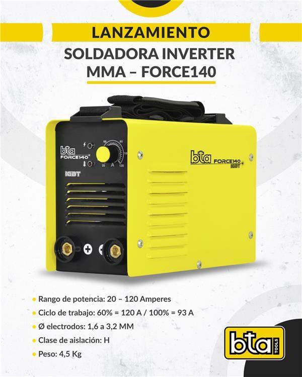 BTA soldadora inverter MMA-FORCE 140 / 20-120A 1.5-3.25MM