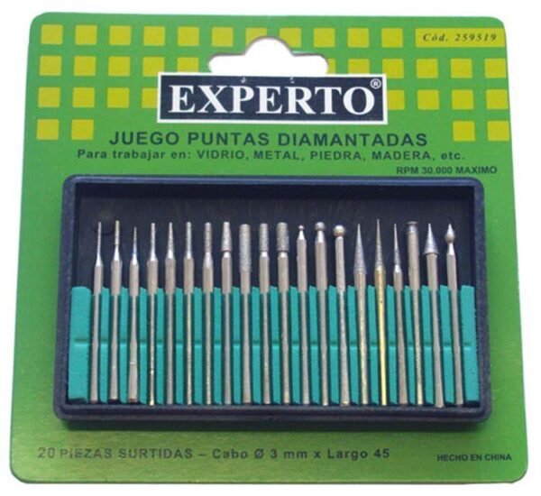 EXPERTO Juego puntas diamantadas 20 pzas Vast. 3mm 259519