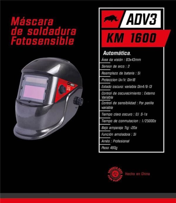ADV3 Mascara/careta fotosensile prof. c/regulador KM-1600