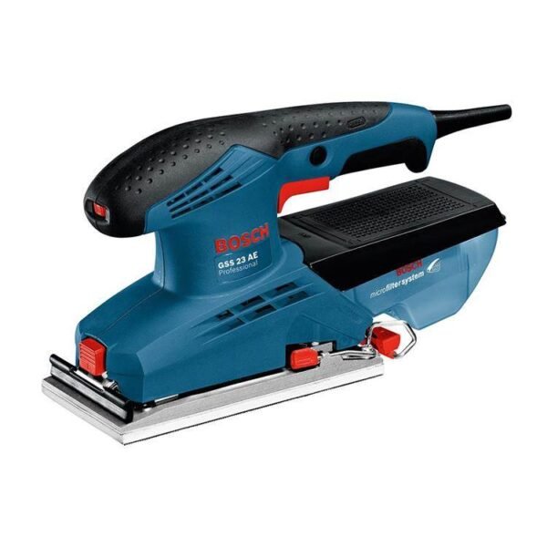 Bosch Lijadora Orbital 190W – 14.000-24.000 opm – Base de Lija: 92 x 182 mm + c/Colector de Polvo GSS 23 AE