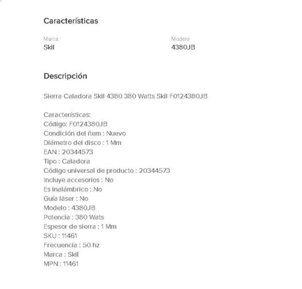 SKIL Sierra Caladora 380W – 3.000cpm – Cap. de Corte madera/aluminio/acero: 55/10/4
