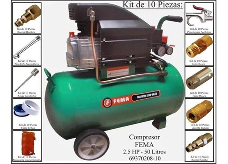 FEMA Compresor Alta recuperación 2.5 hp 50 lts 220v C/KIT X 10 ACC 69370208-10 (OFERTA 27/11/2024)