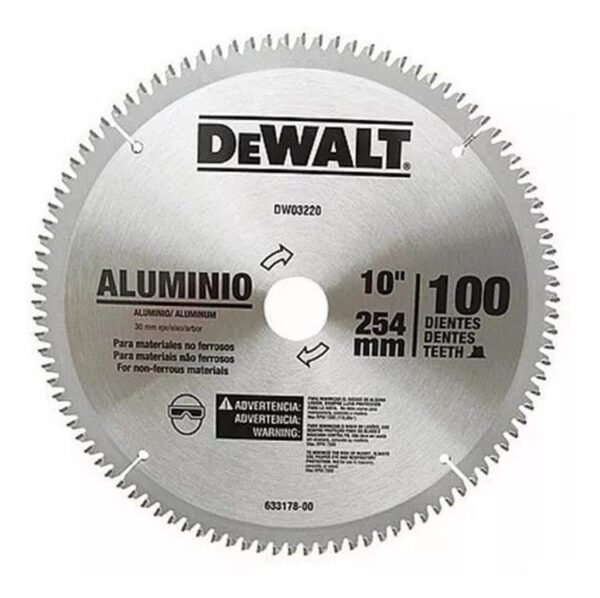 DEWALT -Disco sierra circular 254mm 10″ 100D Aluminio DW03220