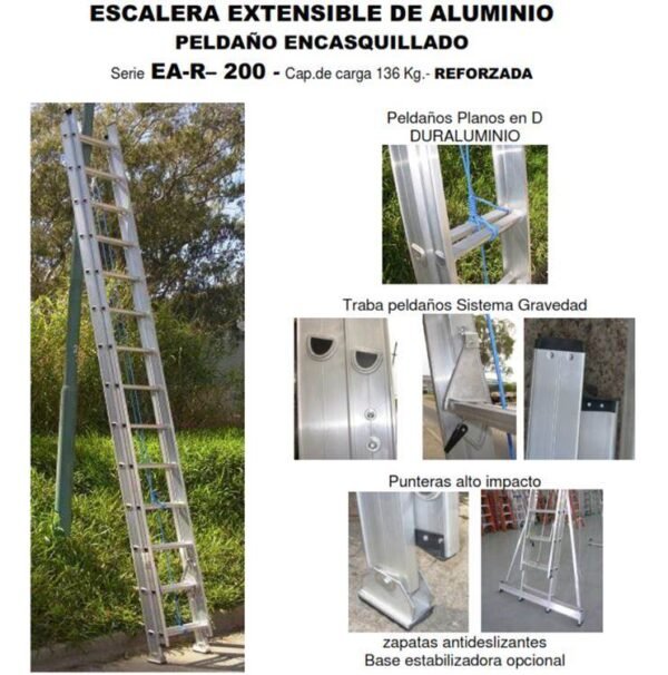 ARGENSAFE escalera aluminio extensible 18 + 18 pel. 5,4 / 9,7 mts