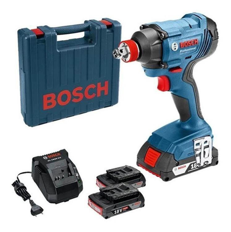 Bosch Llave de Impacto 18V – Encastres 1/4″ + 1/2″ – Reversible y Electrónico – 180 Nm – Bat 2x 1,5Ah GDX 180-Li